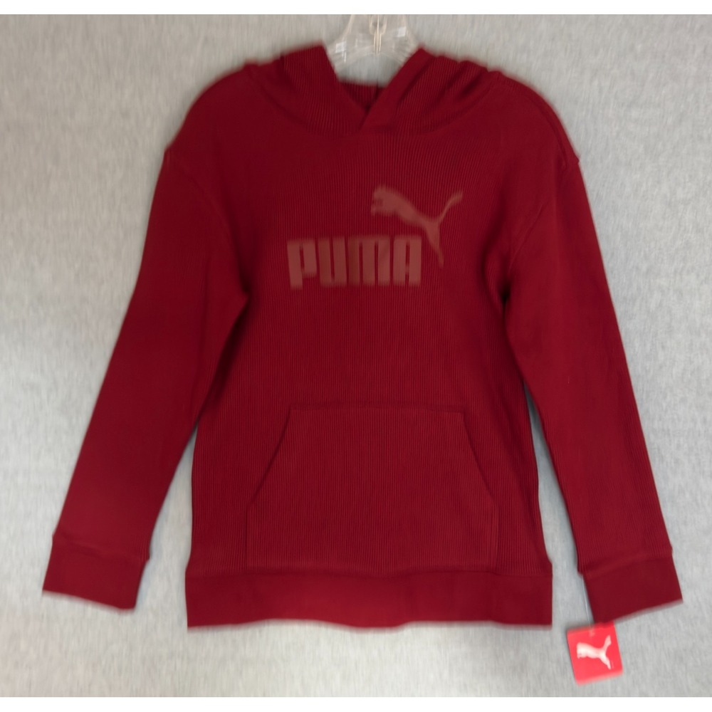 NEW! Puma Waffle Knit Hoodie Pullover Youth Large 14-16 Red Heavyweight NWT - Picture 2 of 9
